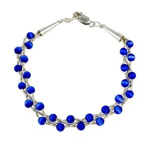 Cone Tip Braided Blue Cat's Eye Bracelet | Sterling Liquid Silver 925 | 7.25"
